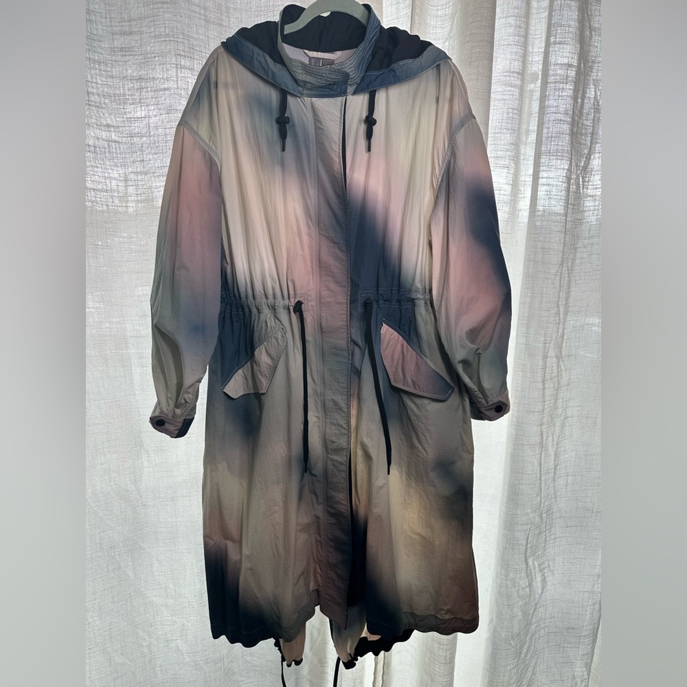 Sweaty Betty Ombre Hooded Trench Coat in Pink, Blue, and Gray
